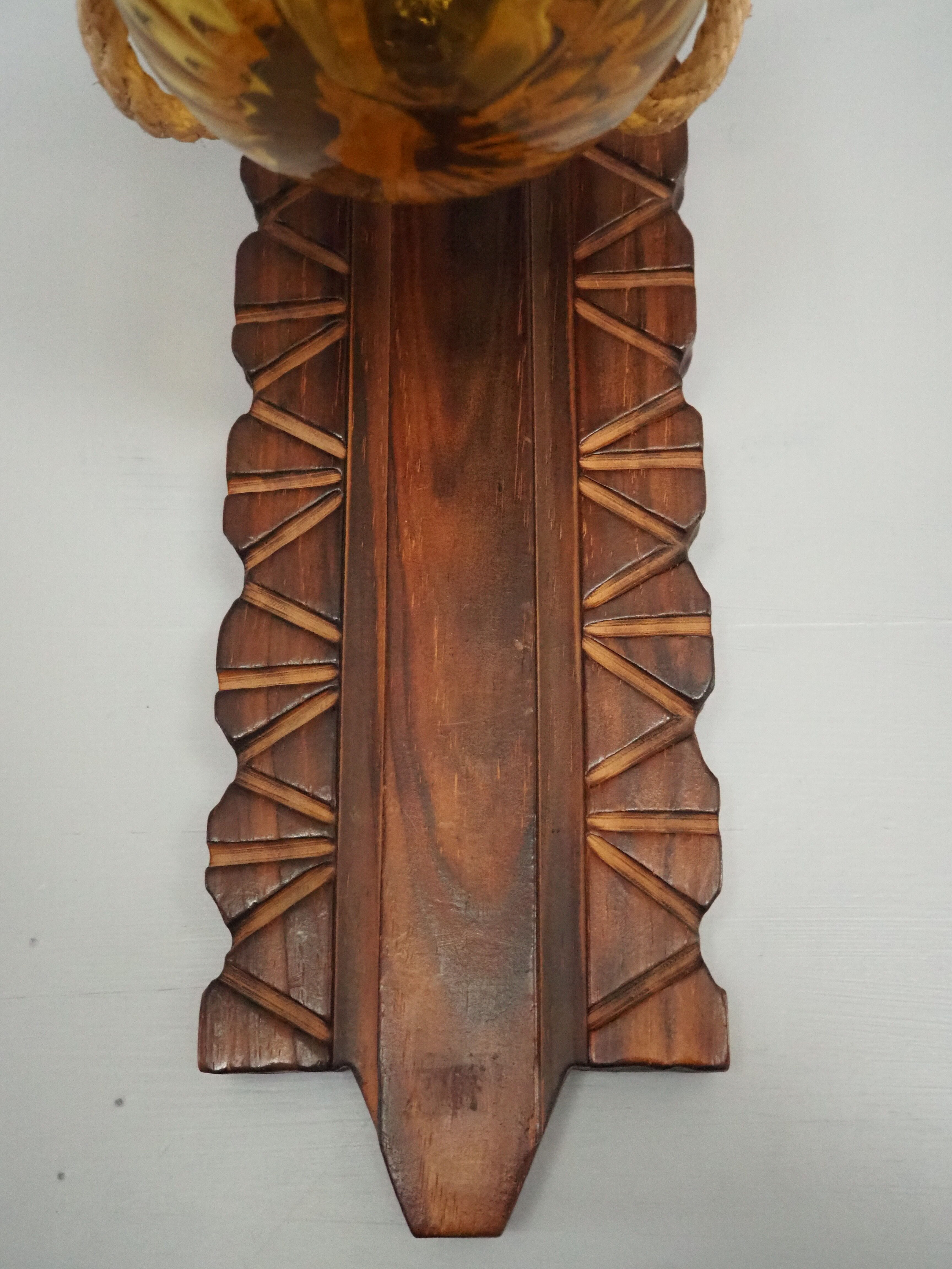 Sconce in wood and yellow glass ball from the 1960/1970