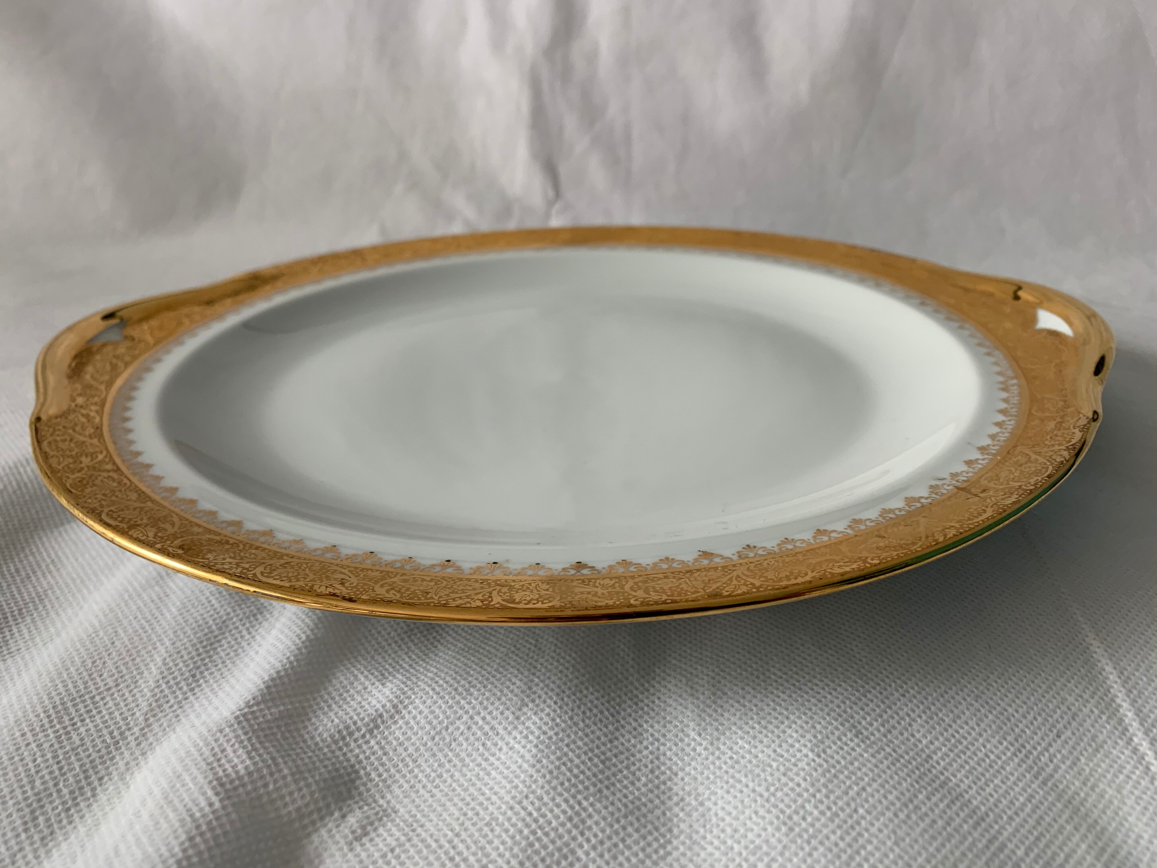 Cake service 6 dessert plates and 2 dishes Georges Boyer porcelain Limoges 1950