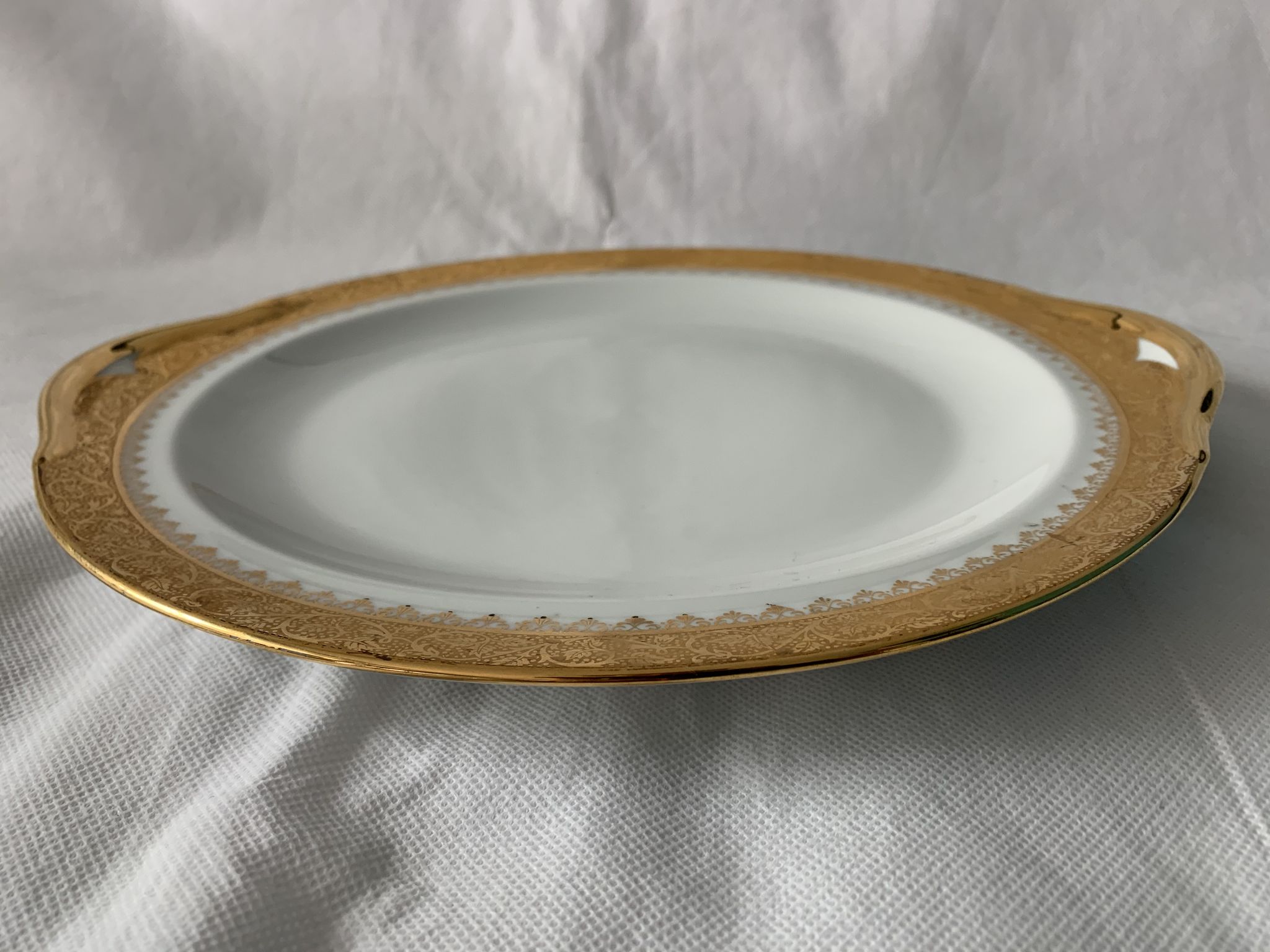 Cake service 6 dessert plates and 2 dishes Georges Boyer porcelain Limoges 1950