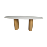 Oval table in Carrara marble and wood