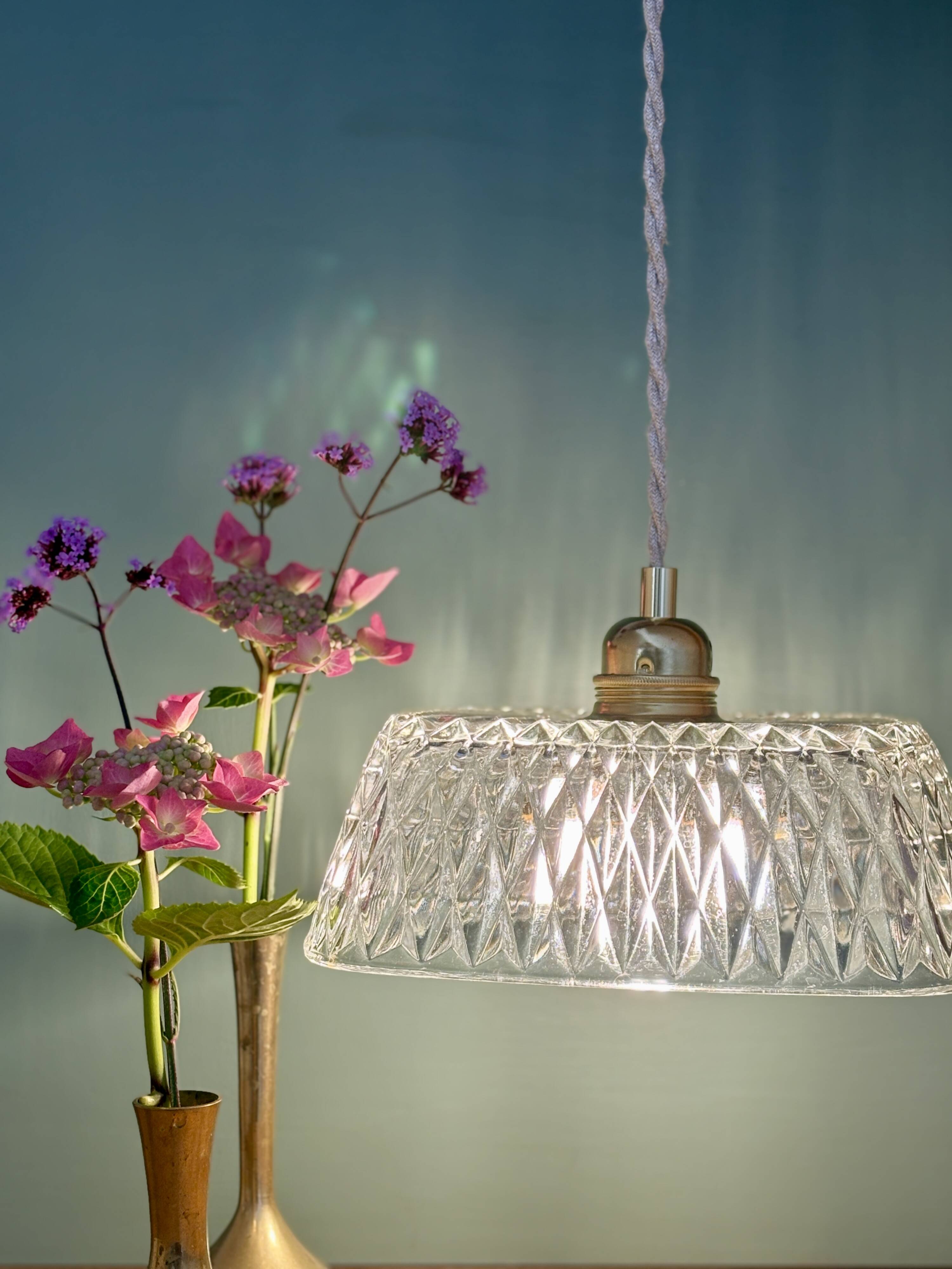 Vintage square glass pendant light - tableware collection -