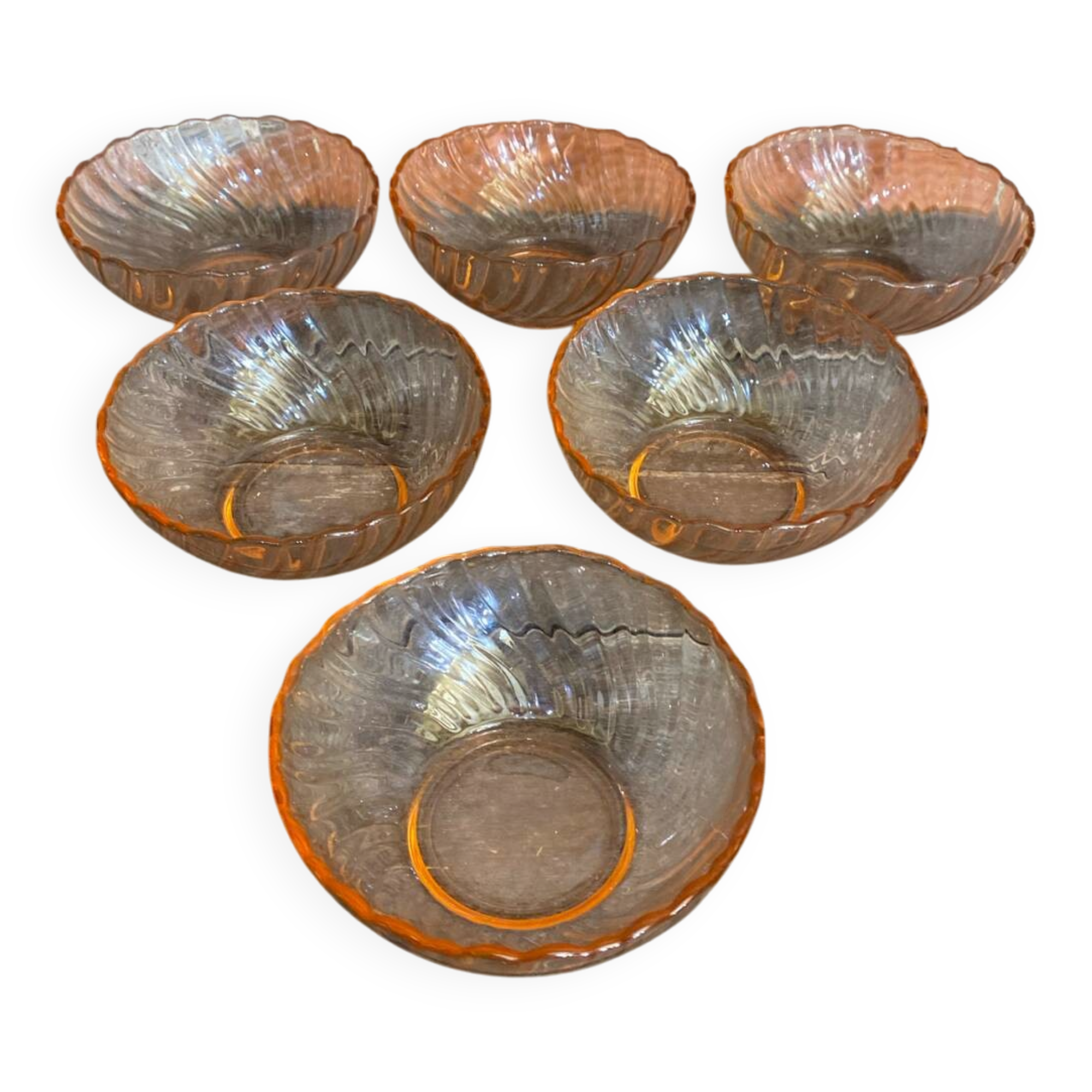 6 vintage pink moulded glass bowls arcoroc rosaline