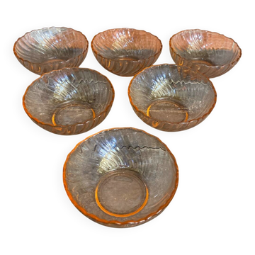 6 coupelles bols anciens arcoroc rosaline verre moulé rose vintage