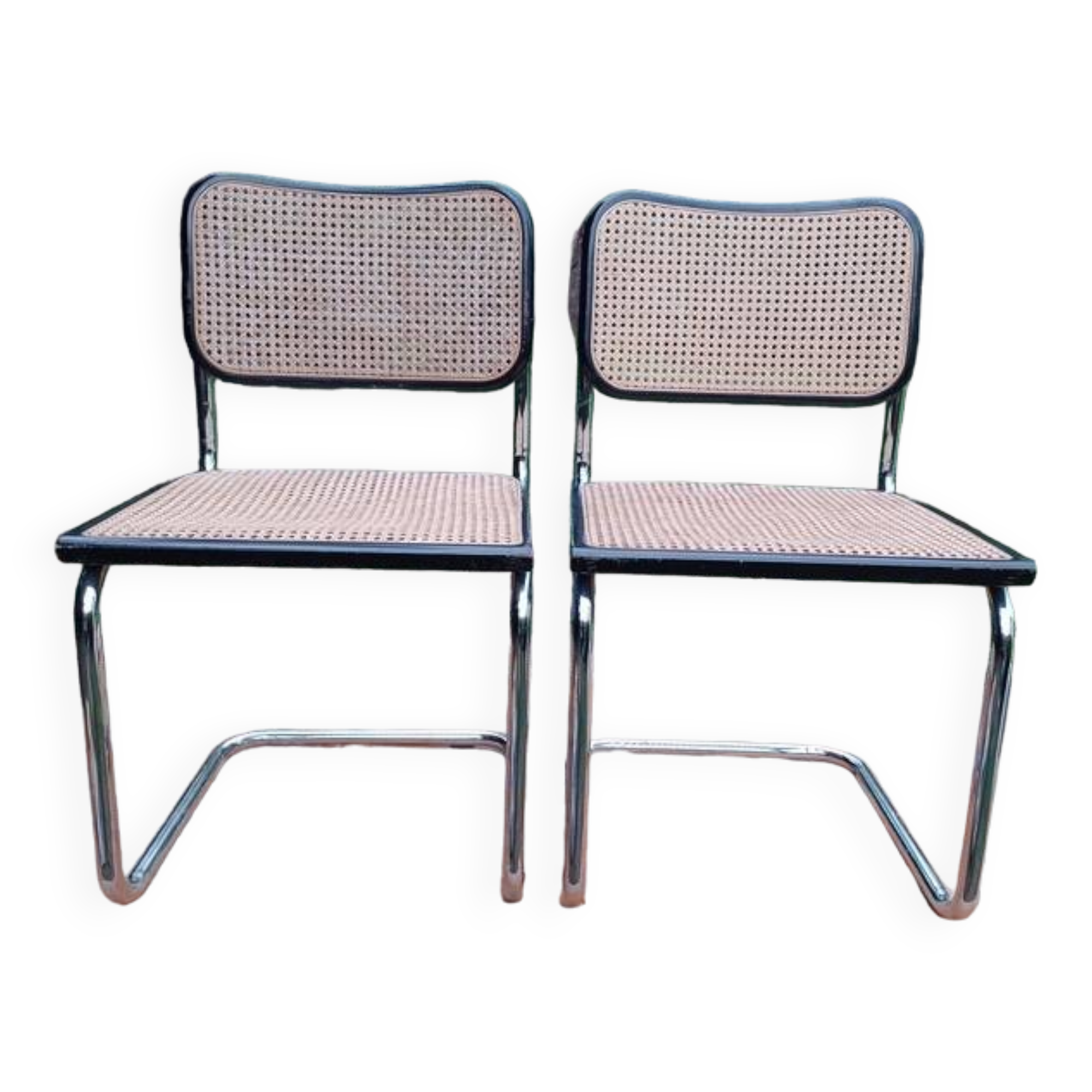 Pair of Marcel Breuer B32 Cesca black chairs