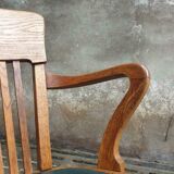 Antique office chair oak adjustable with green leather