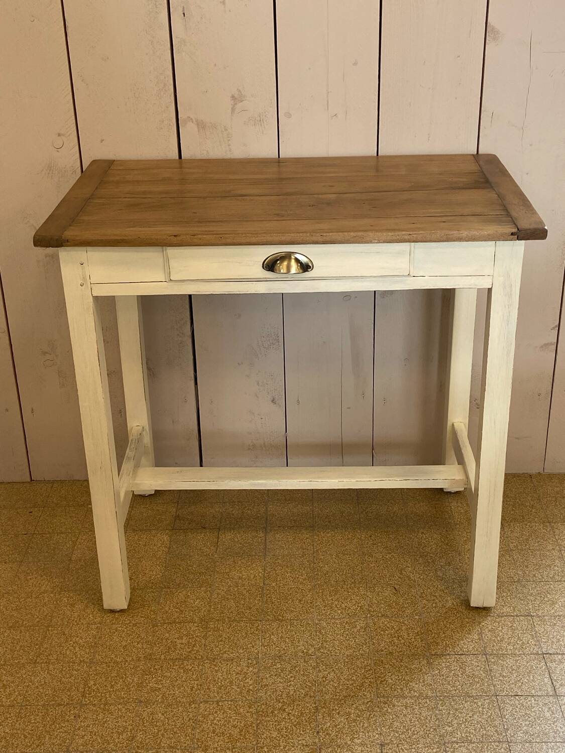 Small wooden desk table in patinated wood