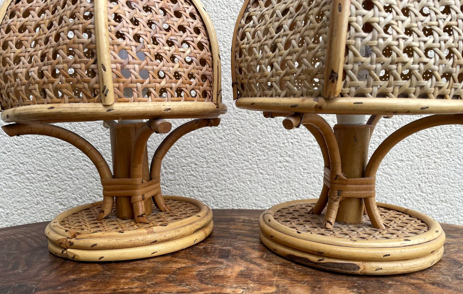 Pair of Italian rattan lamps