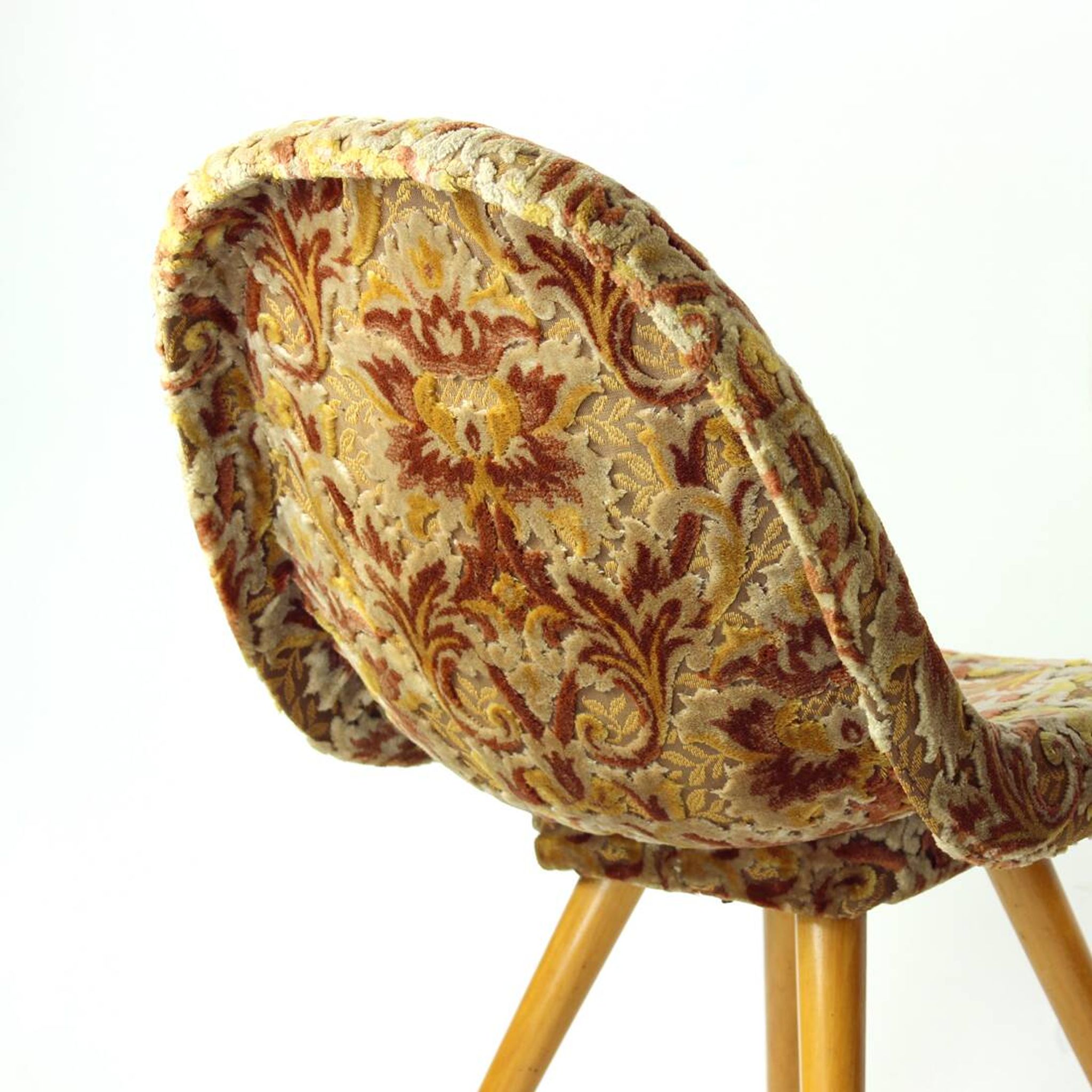 Midcentury Shell Chair By Miroslav Navratil In Original Velvet, Czechoslova