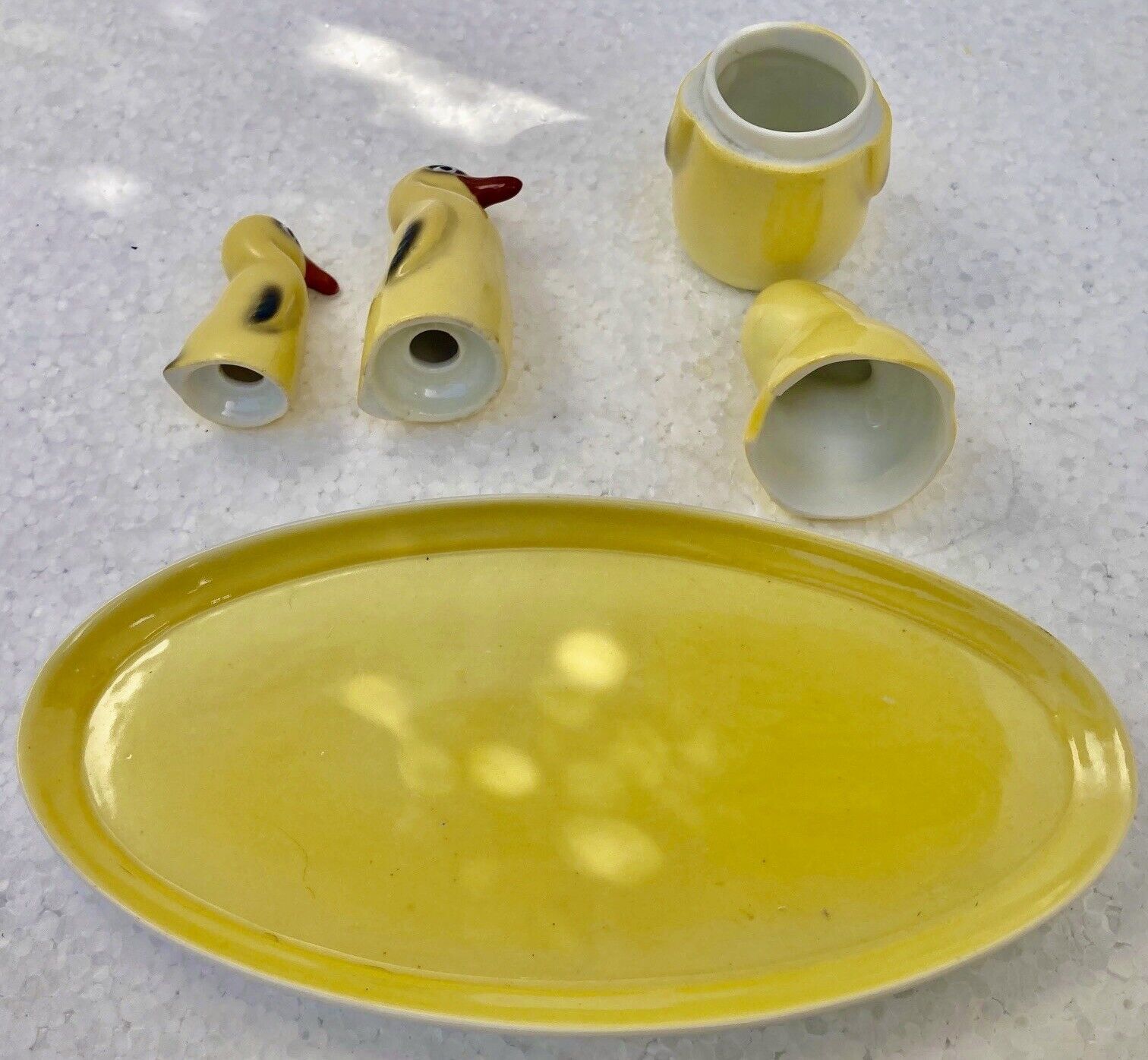 salt shaker, pepper shaker, mustard Set condiment service, porcelain Pfeffer Gotha - penguins