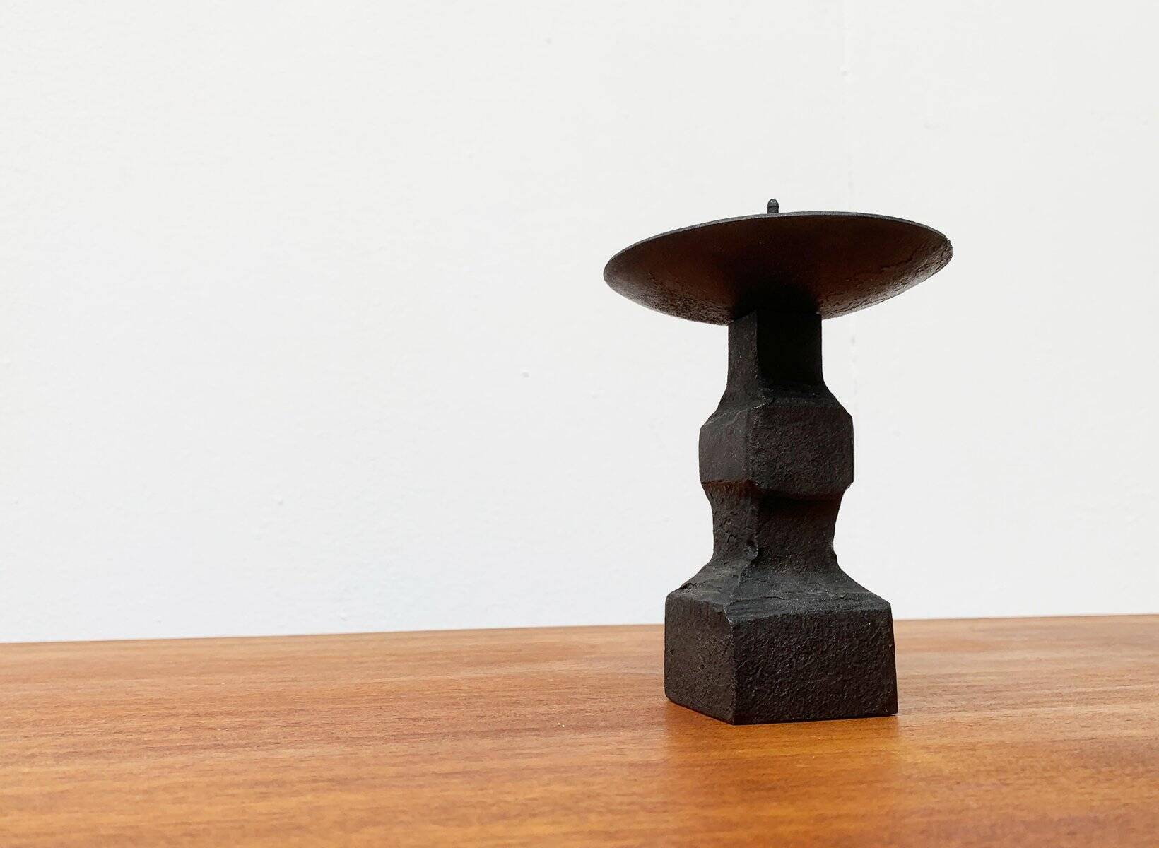 Brutalist wrought iron candlestick from the mid-century.