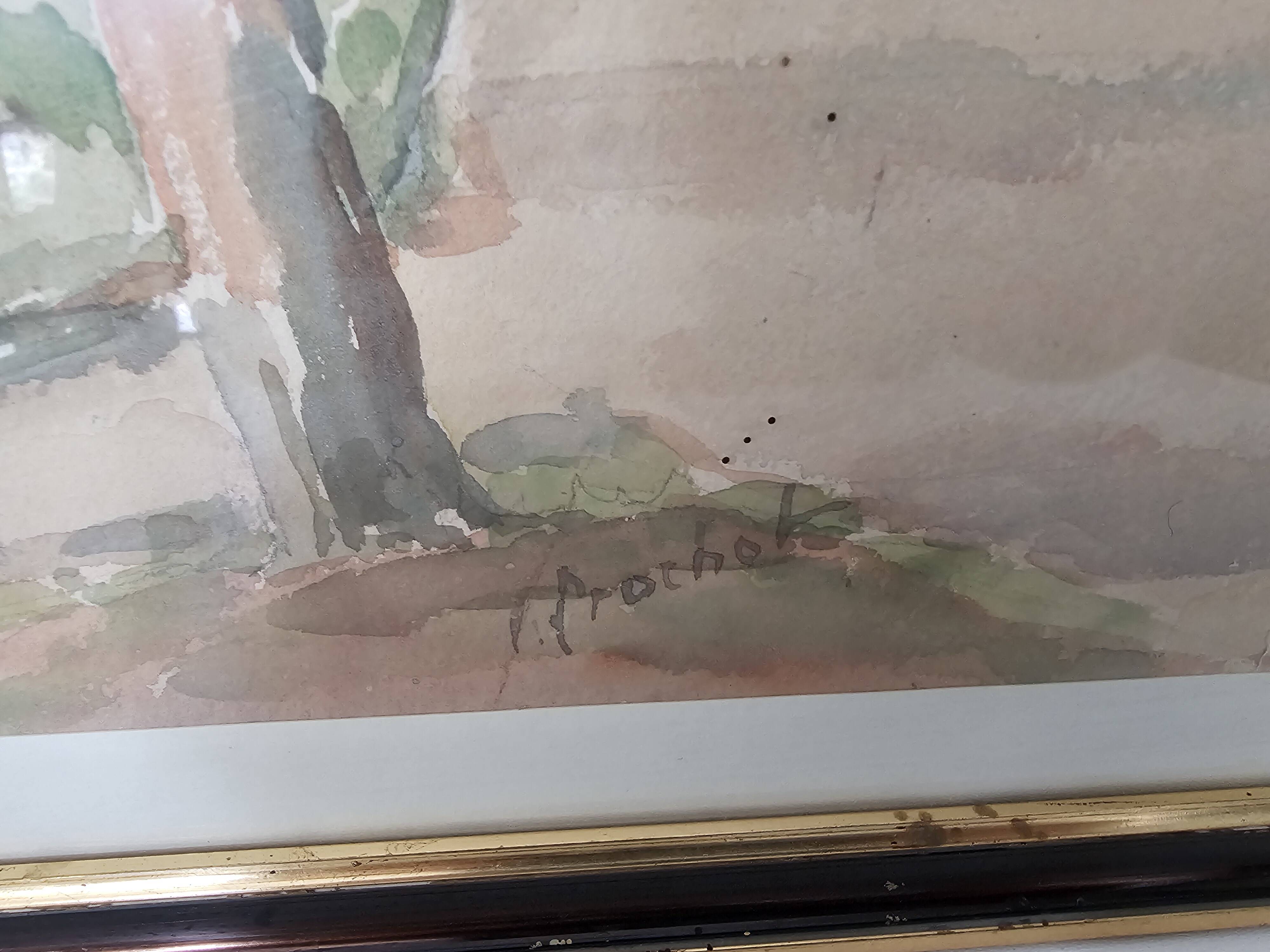 Painting - Watercolor Park Alleys signed Prochot