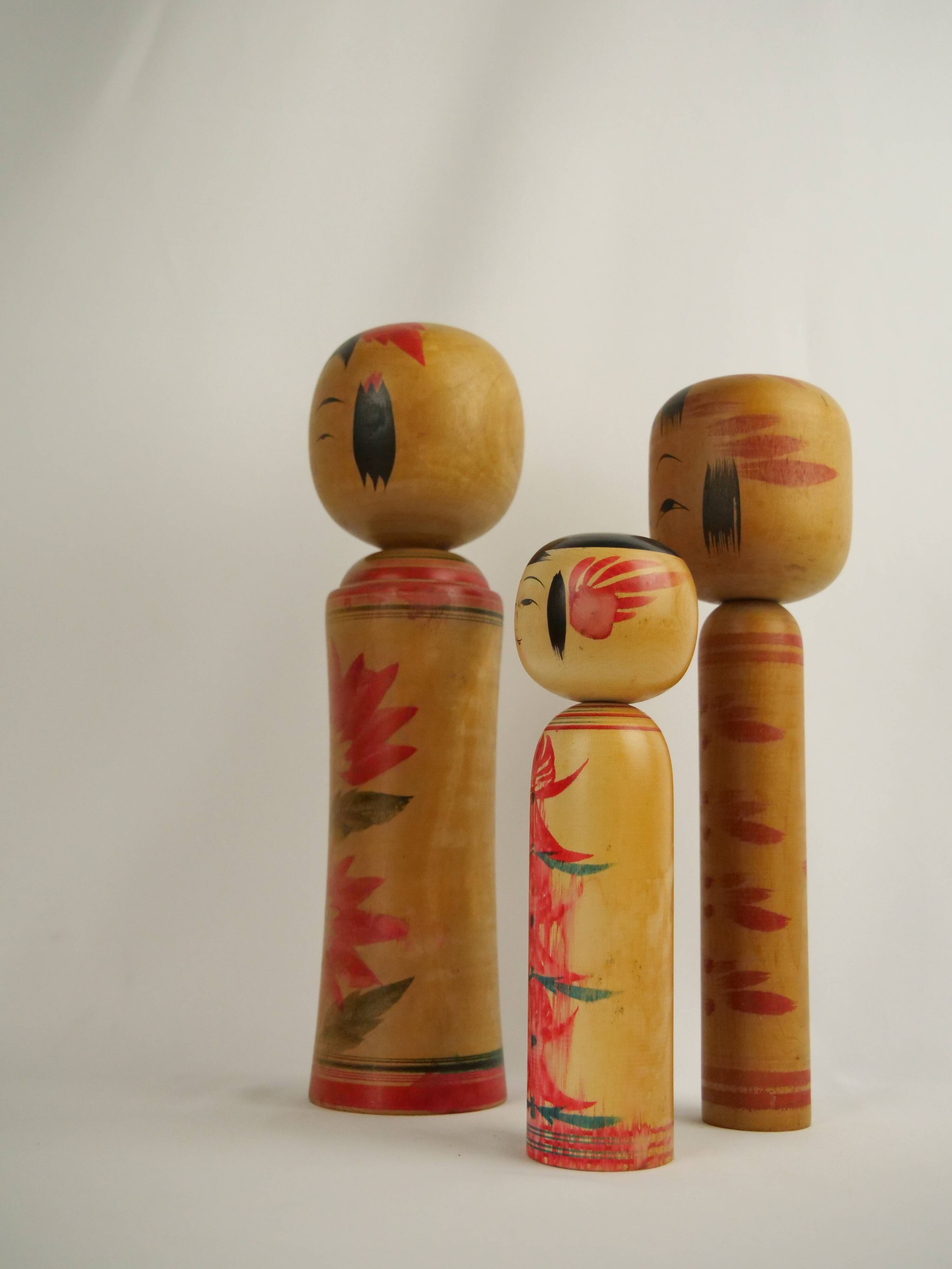 Set of 3 kokeshi dolls (medium size)