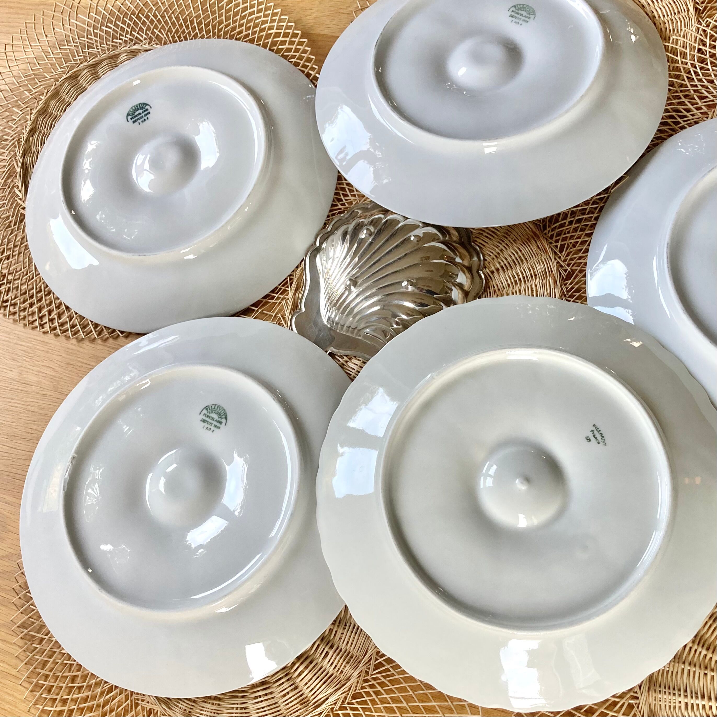 5 oyster plates Pillivuyt white porcelain