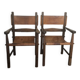 Fauteuils bois et cuir