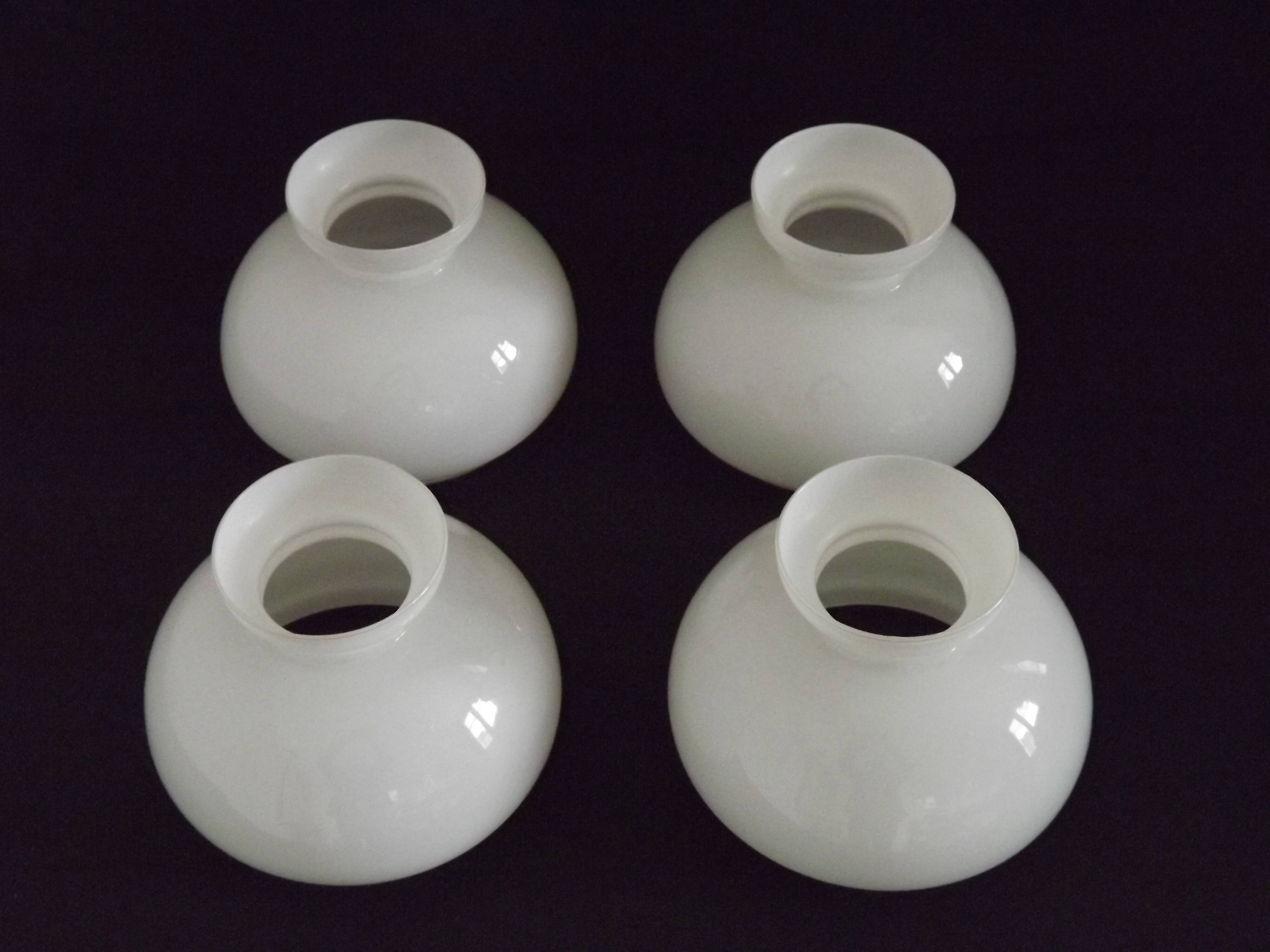 French vintage set of 4 white opaline glass lantern-style replacement shades.