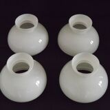 French Vintage Set of 4 White Opaline Glass Lantern-Style Replacement Shade