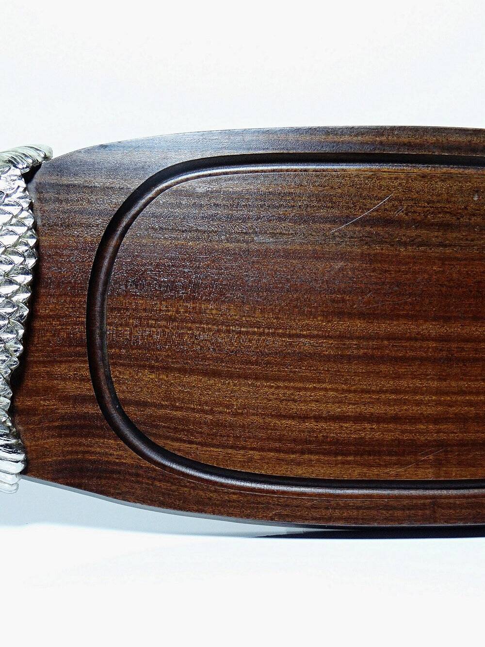 Large vintage 1960s wooden and silver-plated metal salmon serving tray