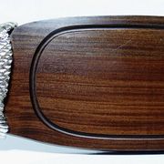 Large vintage 1960s wooden and silver-plated metal salmon serving tray