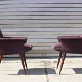 Pair of vintage purple velvet compass foot armchairs 1950s