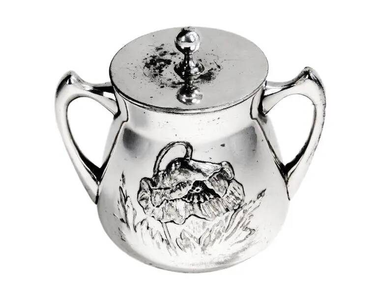 Sucrier Art Nouveau, en laiton argenté, Pologne, années 1920