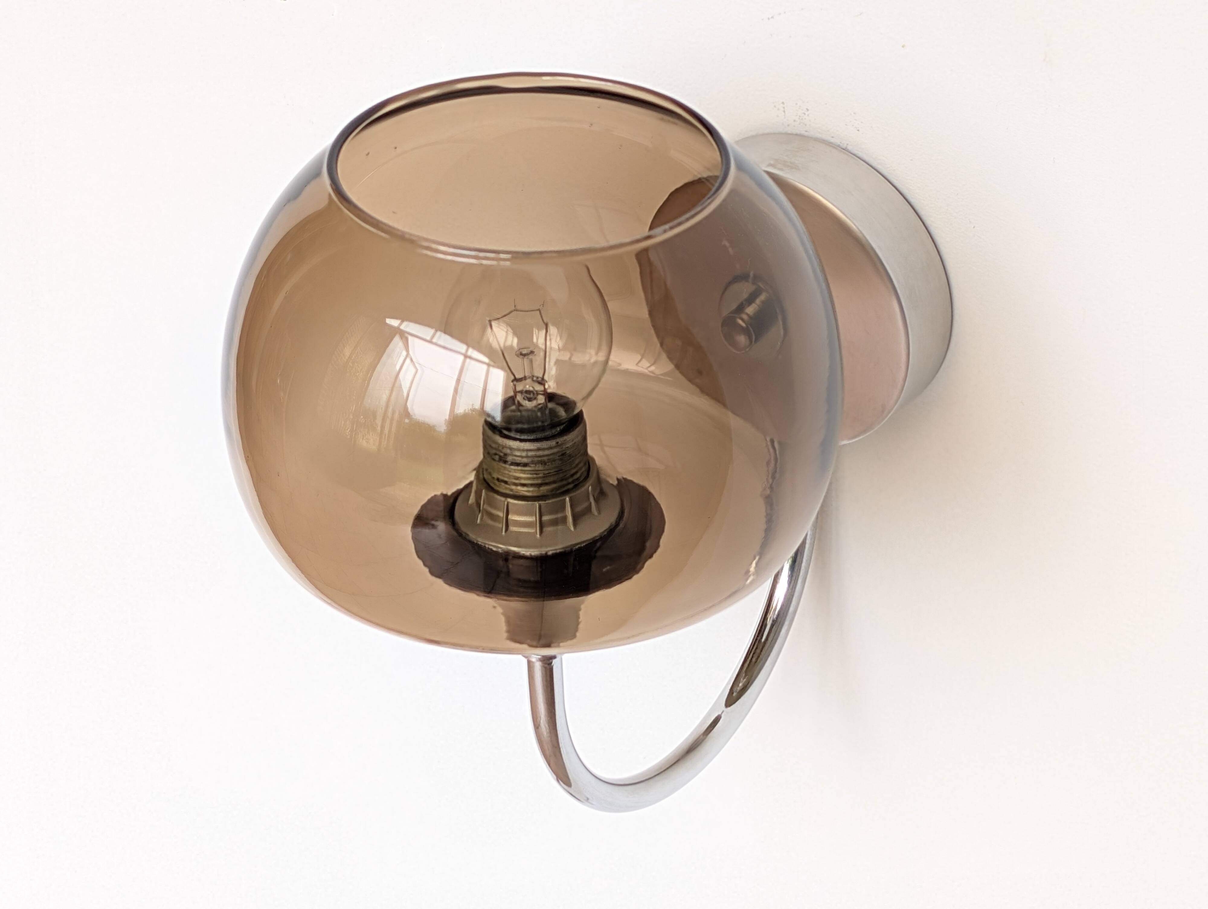 Pair of chrome and glass wall lights