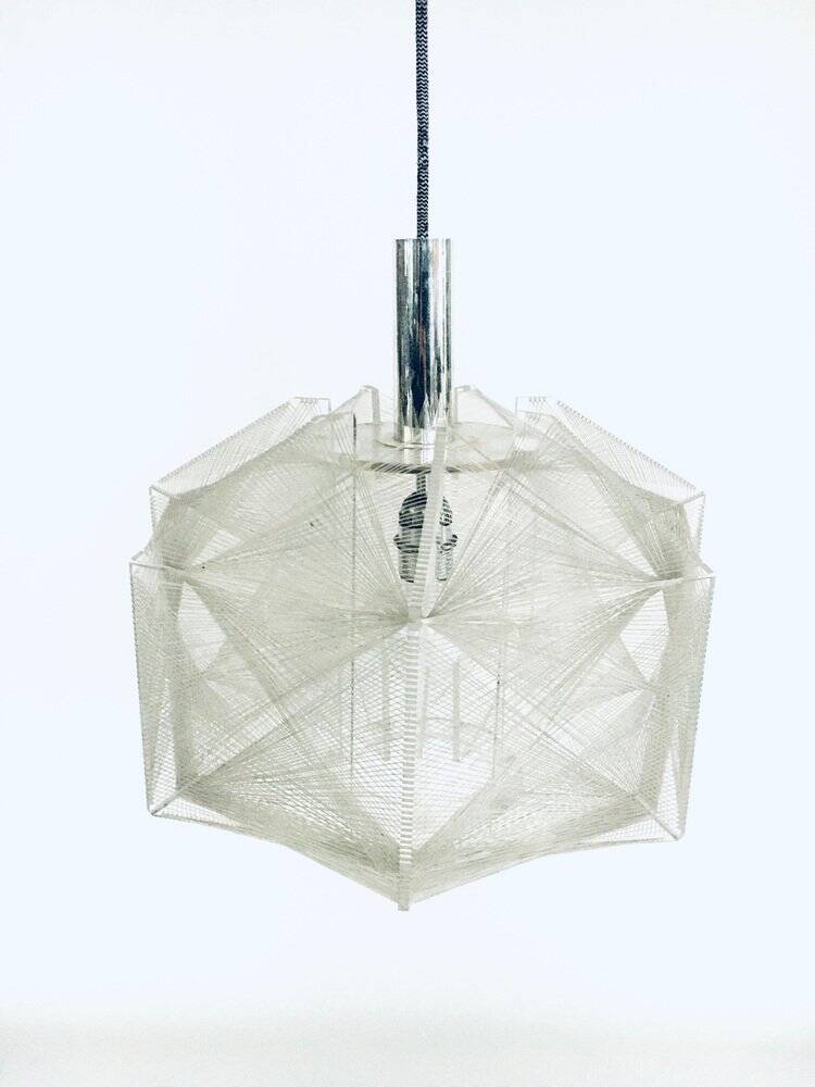Vintage wire pendant lamp attributed to Paul Secon for Sompex, Germany, 1970s.