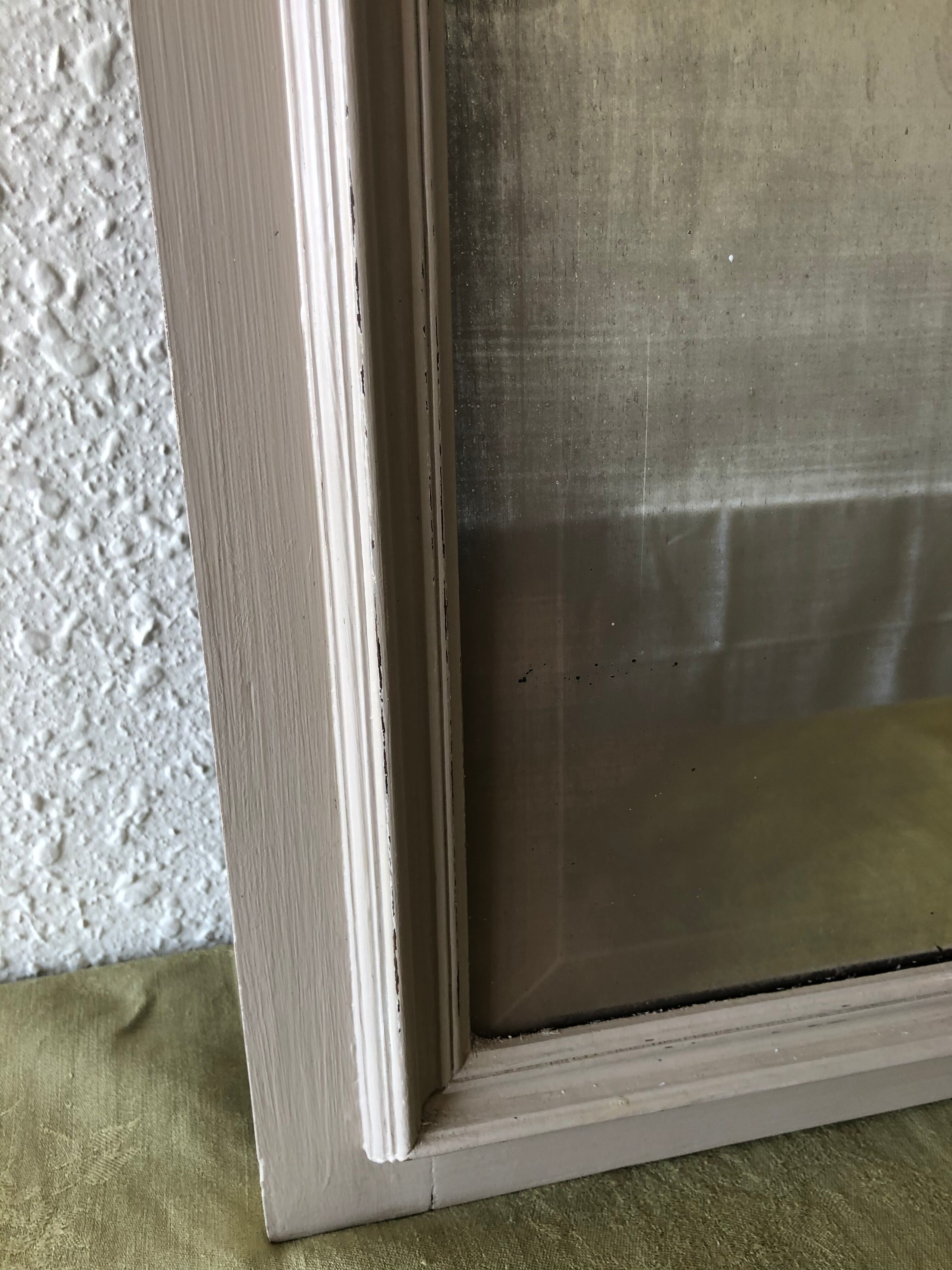 Large patinated wooden mirror with bevelled ice 73x113cm