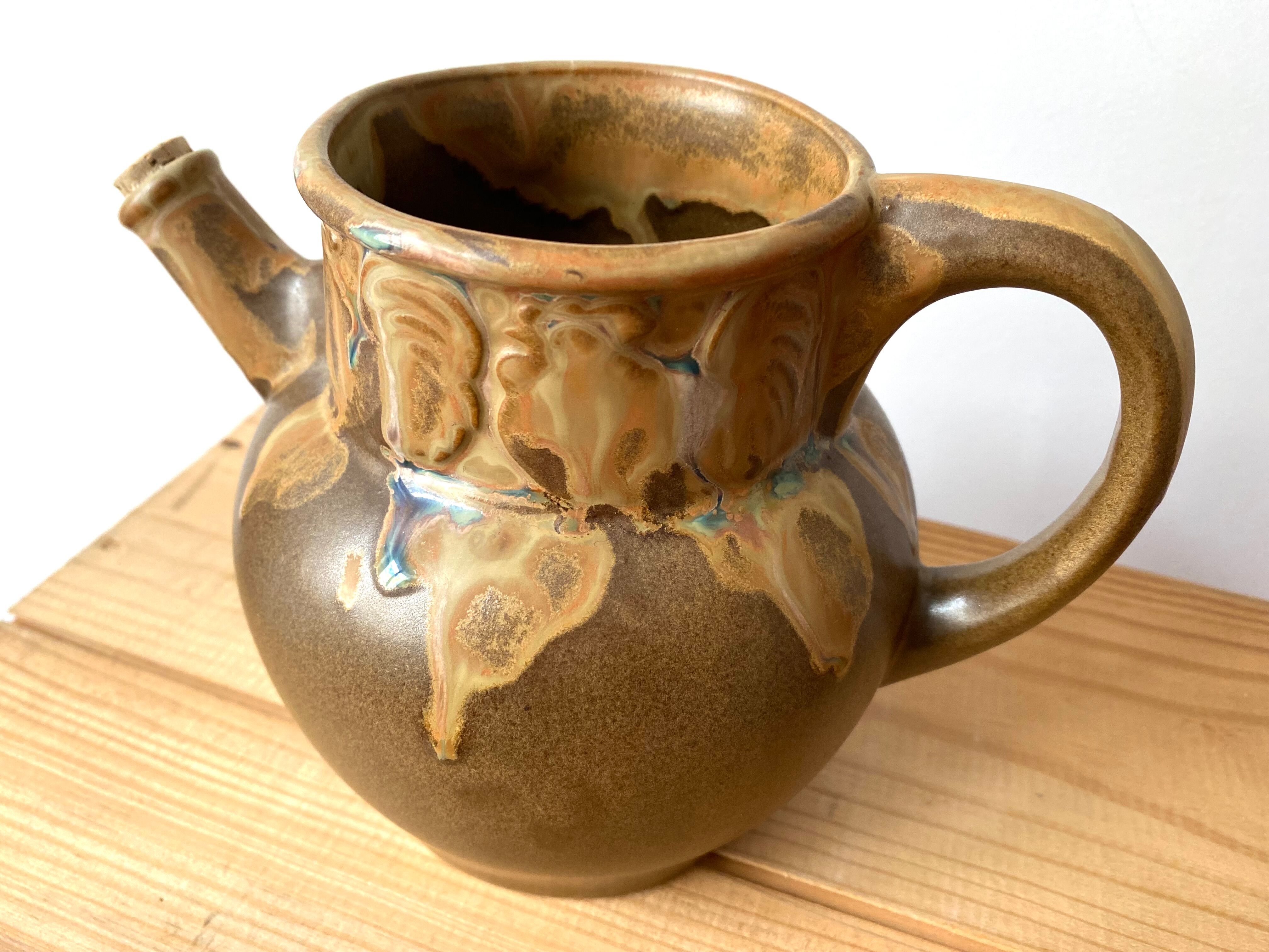 Pichet carafe en grès Denbac coqs années 30 vintage