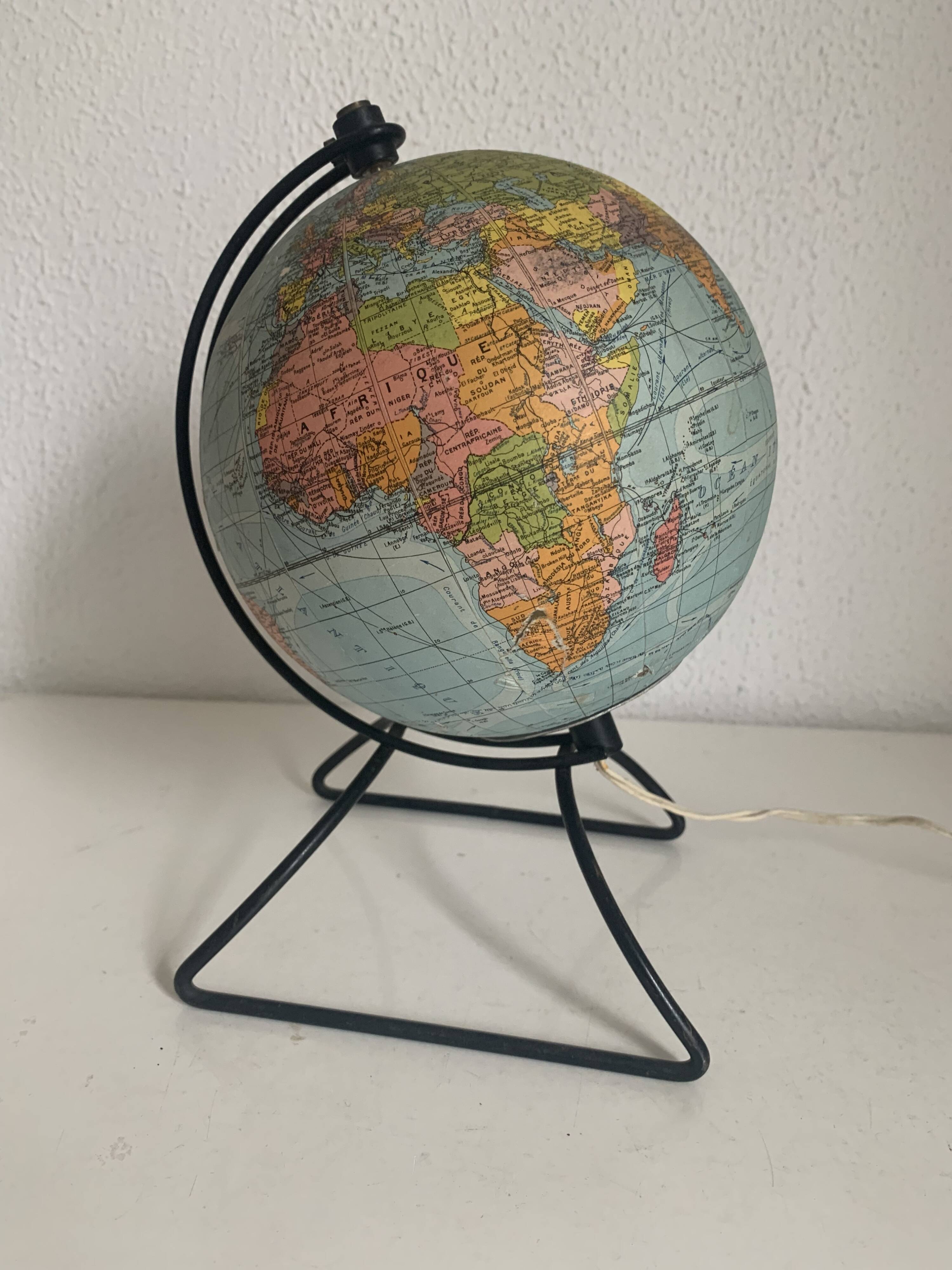 Globe vintage 1960 terrestre verre mappemonde Perrina - 24 cm