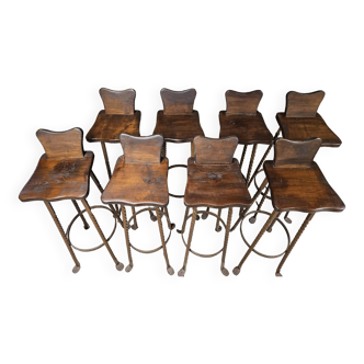 Set of 8 wrought iron bar stools 1970