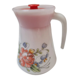 Vintage pitcher, flowered arcopal with lid