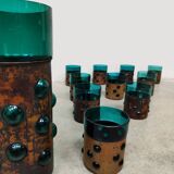 Vintage copper base bubble glass vase & glasses Nanny Still Raak