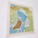 North Pole Arctic Ocean Greenland Iceland vintage map from 1950