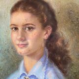 Painting "Young girl with pendant"" Pastel signed J. Macé around 1940 + frame