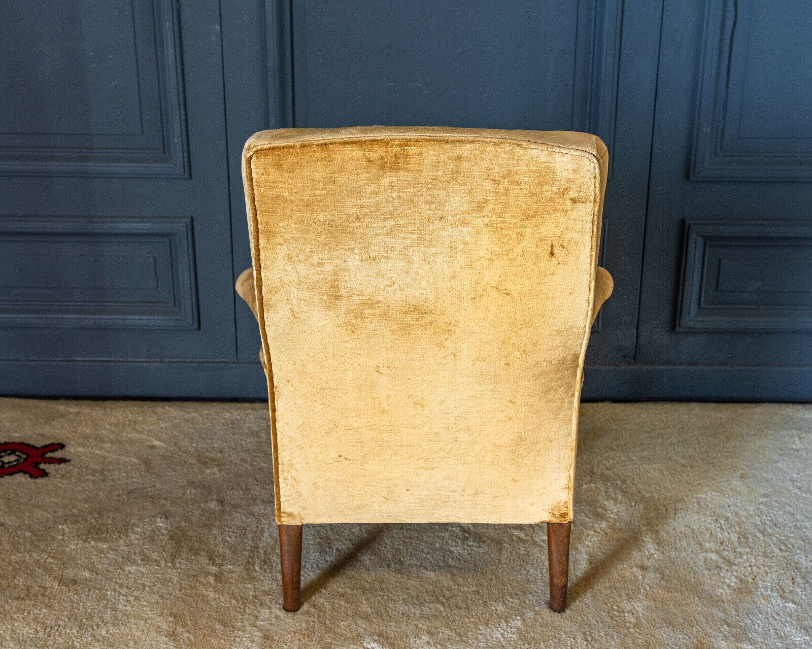 Armchair napoleon iii yellow fabric walnut tops feet late nineteenth