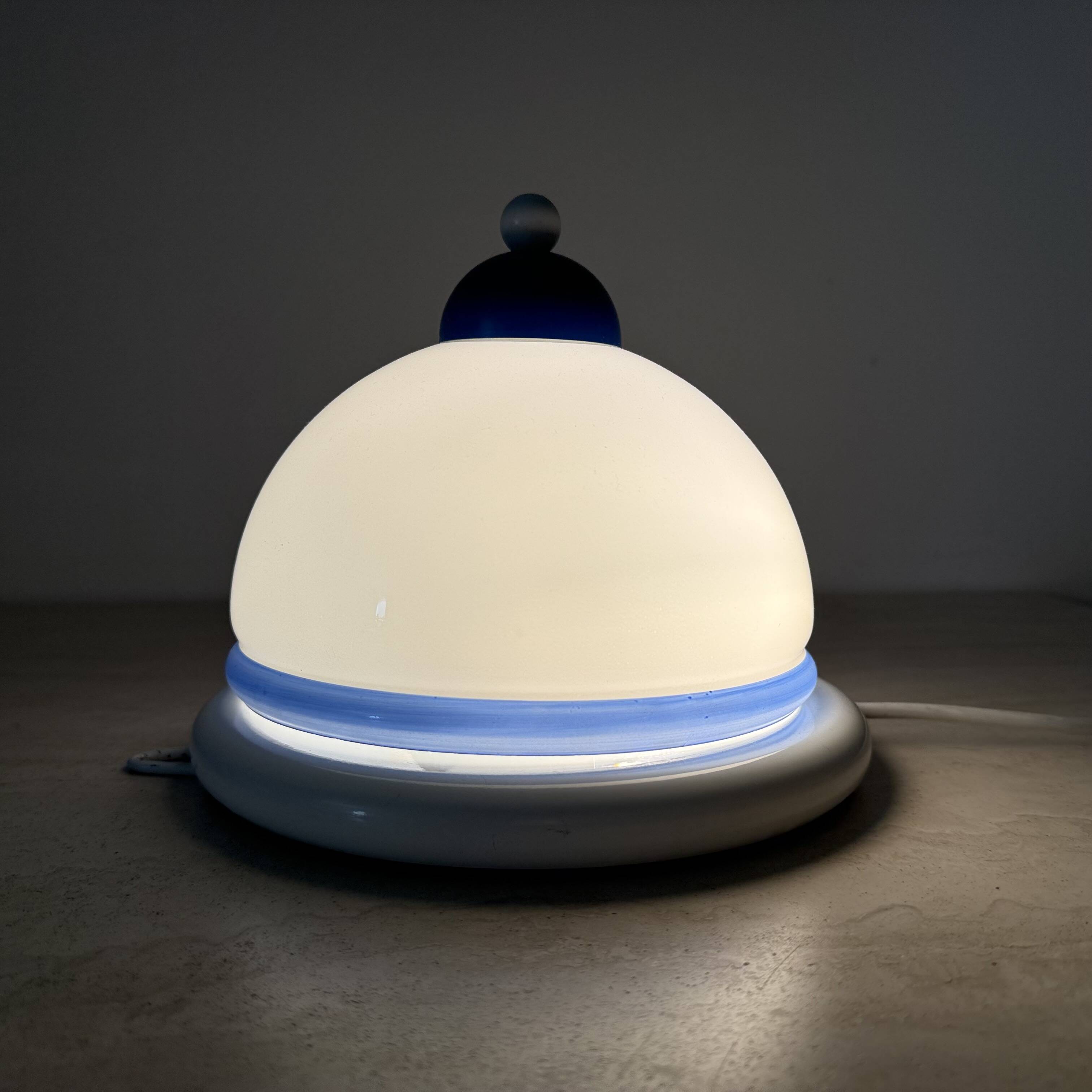 Vintage glass blue and white wall lamp sconce , 1970s