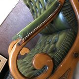 Fauteuil Chesterfield en cuir vert vintage