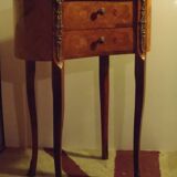 Louis XV style bedside table with varnished marquetry.