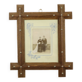 Large Antique Tramp Art Frame Frame Wood Early 20th Century France