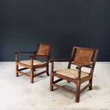 Arts & Crafts Handcrafted Low Lounge Armchairs, Belgium, 1920s, Set of 2