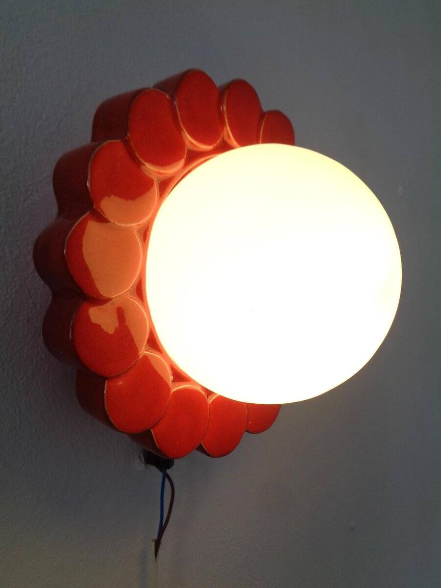 Pop Art Studio Ceramic & Glass Flower Wall Lamps, Germany, 1960s, Set of 2