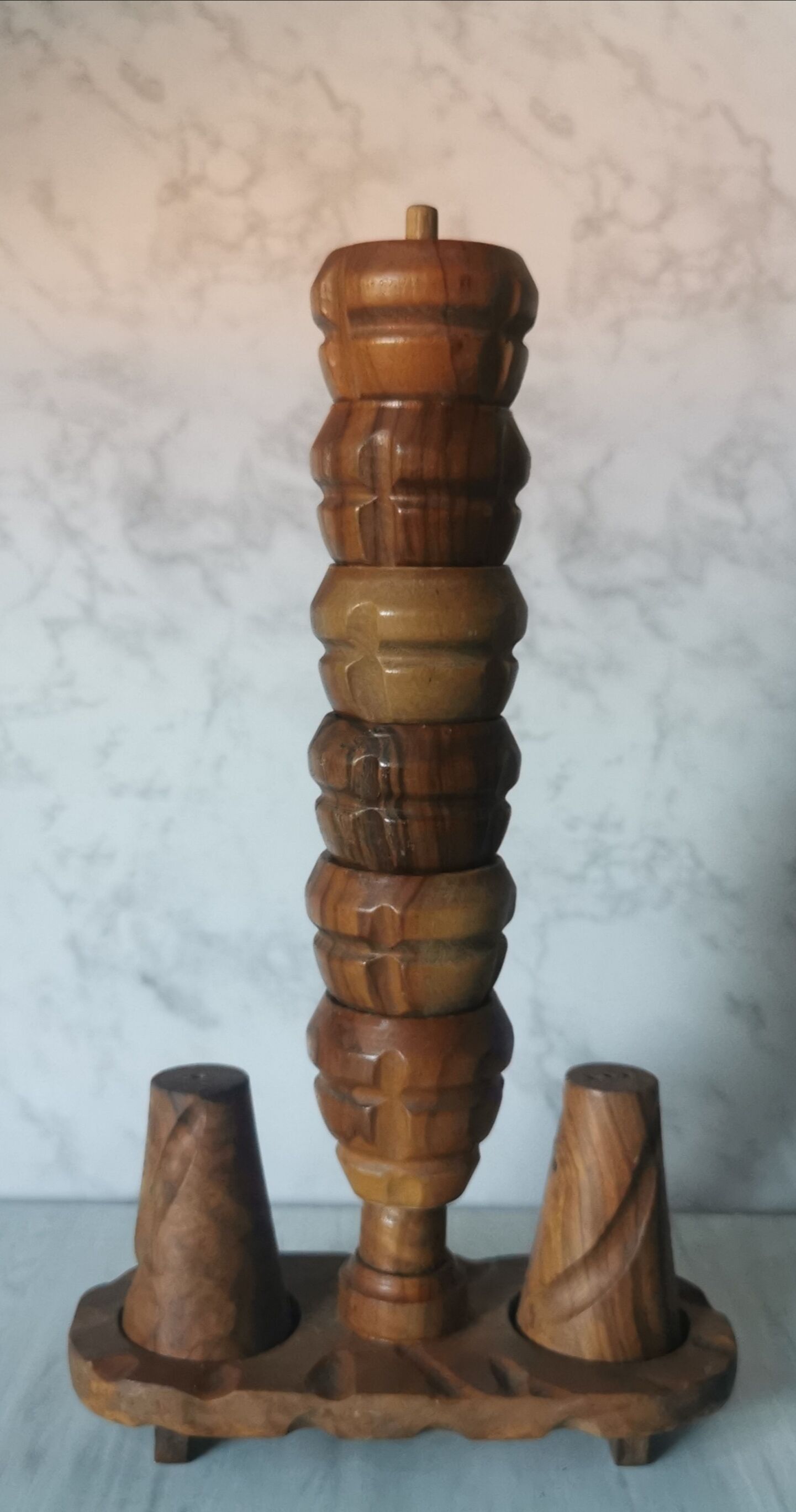 Carved wood shells salt and pepper shaker