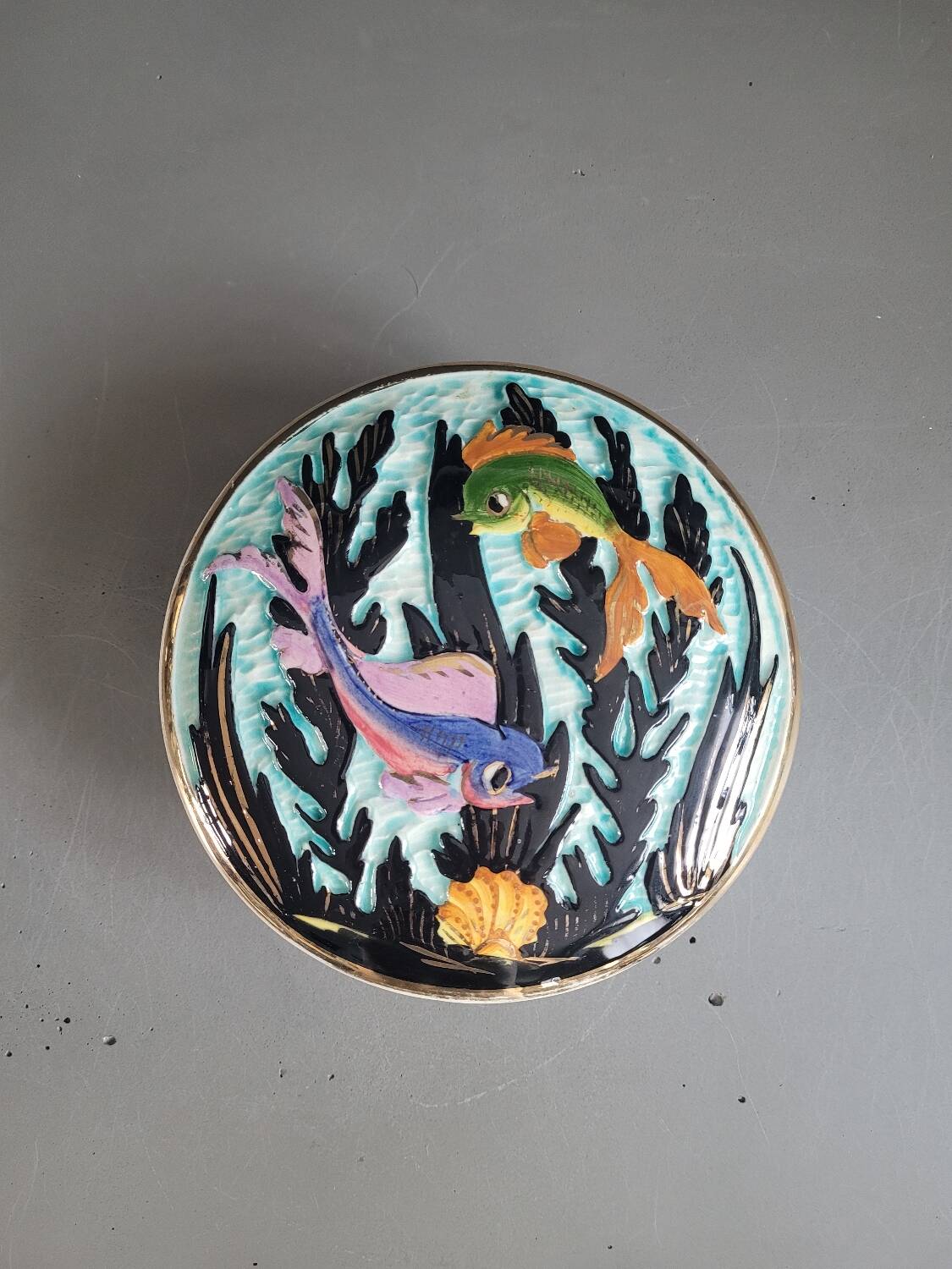 Ceramic candy box with fish motifs