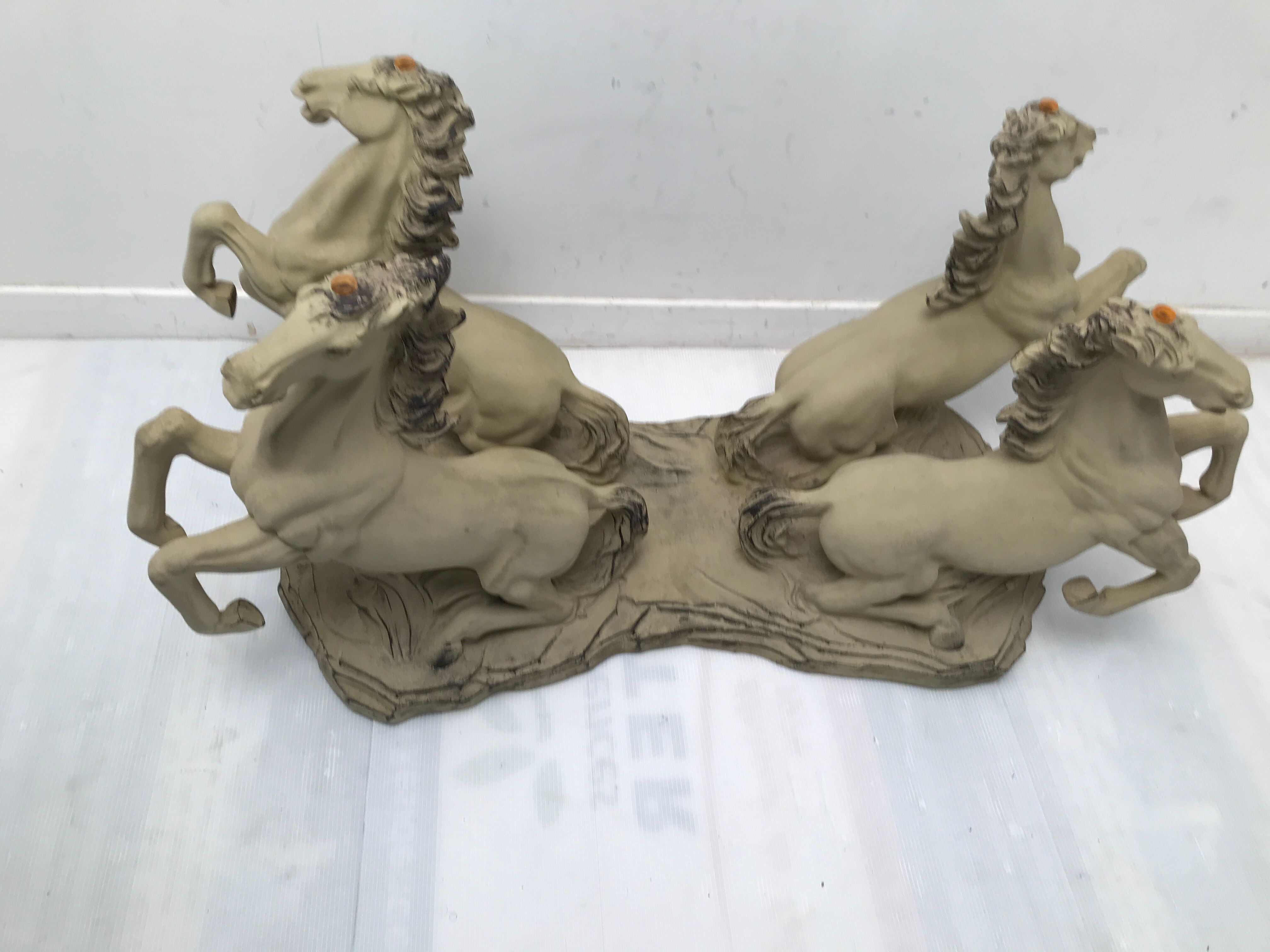 Coffee table glass top on 4 vintage horses