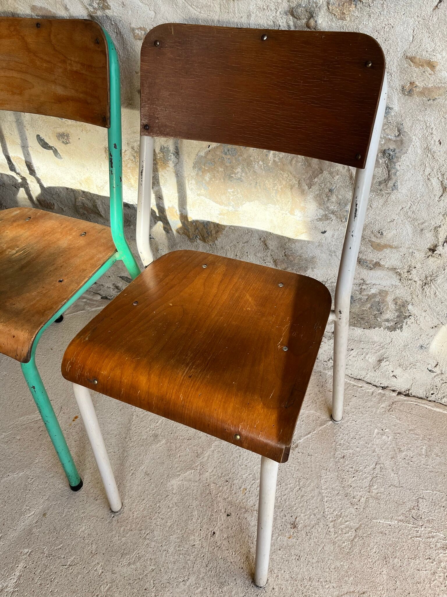 Set of 4 mismatched old school style chairs