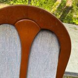 6 vintage cherry wood dining chairs with tweed fabric in MCM style 1970.