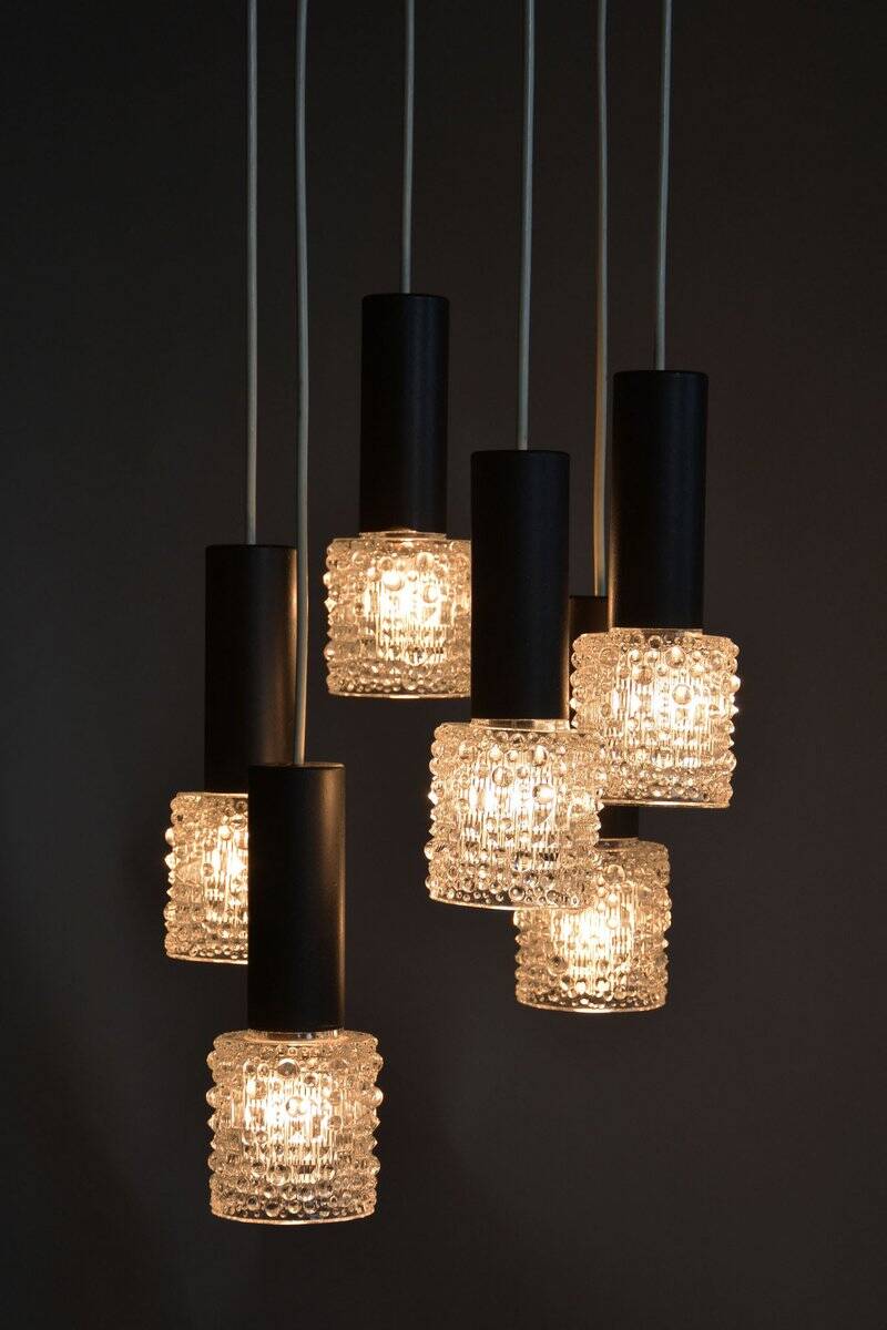 Mid-Century Chandelier in Steel by Elektroinstala Jílové, Czech, 1960s