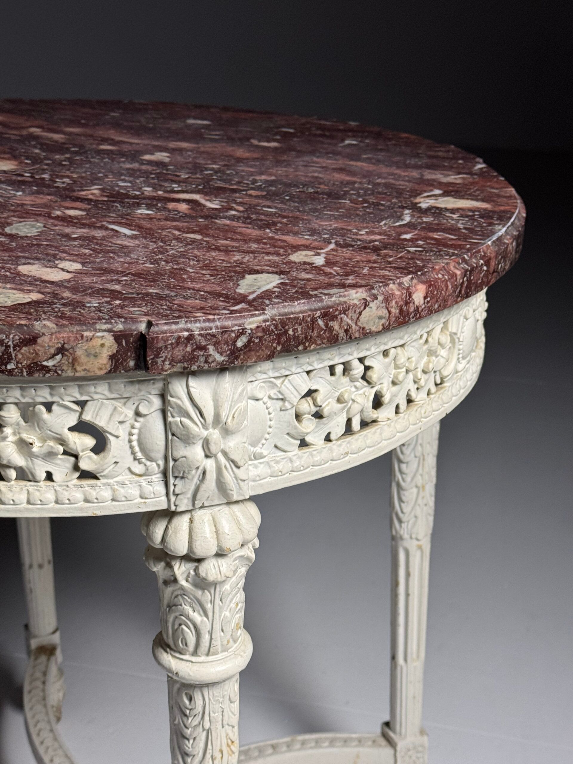 Table de café guéridon en marbre rouge du 19ème siècle