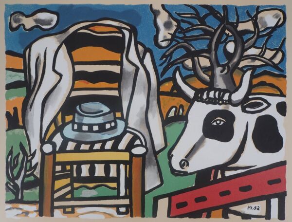 Fernand LÉGER : Chaise et vache, Lithographie signée