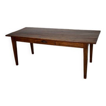 Table à manger rustique française du début du XXe siècle en bois fruitier et chêne
